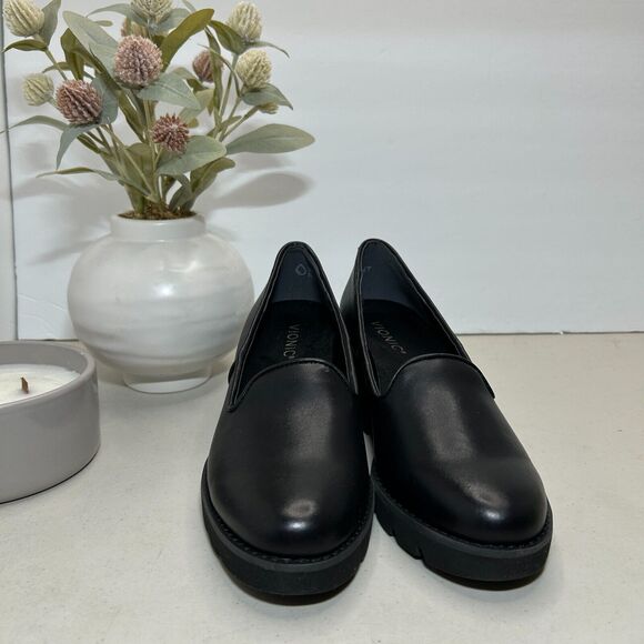 Vionic Willa Wedge Loafers Leather Slip On Shoes Black Women's US 6 NWOB - Picture 2 of 11